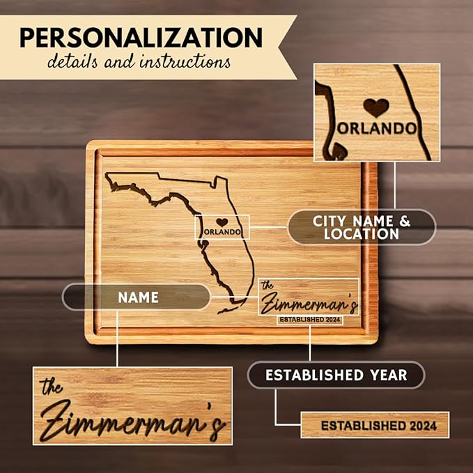Florida Cutting Board Personalized, State Destination Cutting Board, Florida Themed Decor for Home, Customized Florida Gifts Unique, Gifts for Florida People