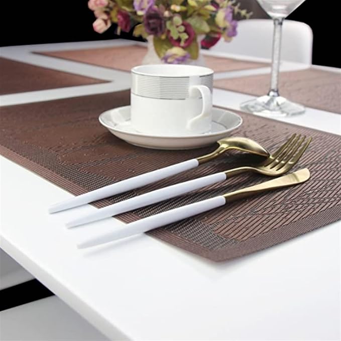 PVC Plastic Table Placemats Woven Non-Slip Table Mat for Home Party Thanksgiving Table Decoration(Tree Coffee,30X45CM_1PCS)