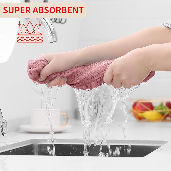 Homaxy 100% Cotton Waffle Weave Kitchen Dish Cloths, Ultra Soft Absorbent Quick Drying Dish Towels, 12 x 12 Inches, 12-Pack, Dried Rose