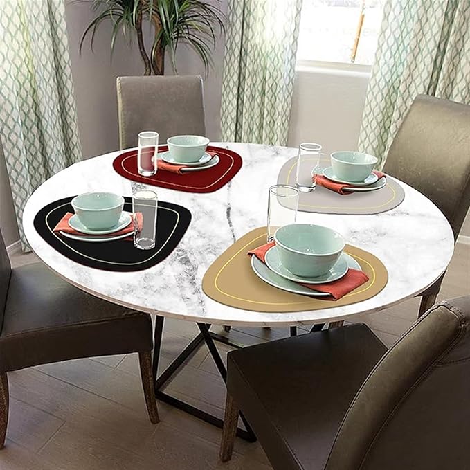 PU Leather Round Placemats and Coasters Easy to Clean Faux Leather Elegant Kitchen Parties Patio Dining Table Place Mat(SP Yellow)