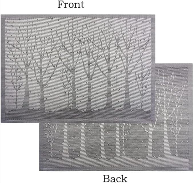 Washable Plastic PVC Placemats Wipe Clean for Kitchen Table Heat-resistand Woven Kids Place Mats for Dining Mats(Tree Grey,30X45CM_1PCS)