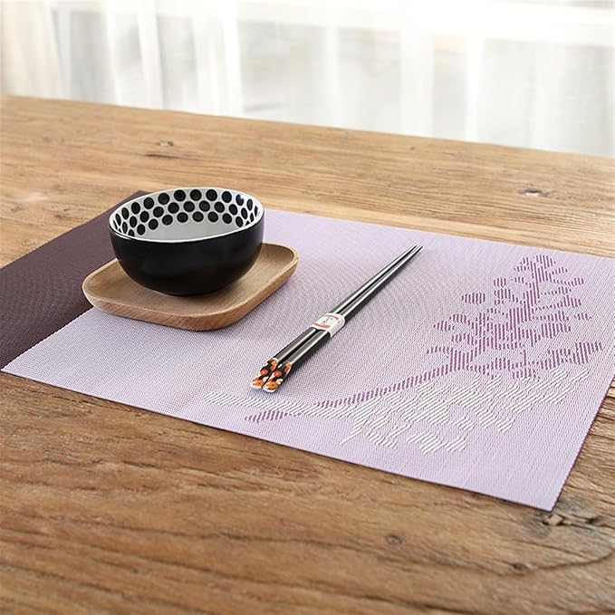 Non-Slip Placemats Heat- Stain for Kitchen Table Washable PVC Table Mat Woven Placemat(Tree Green,30X45CM_8 PCS Set)