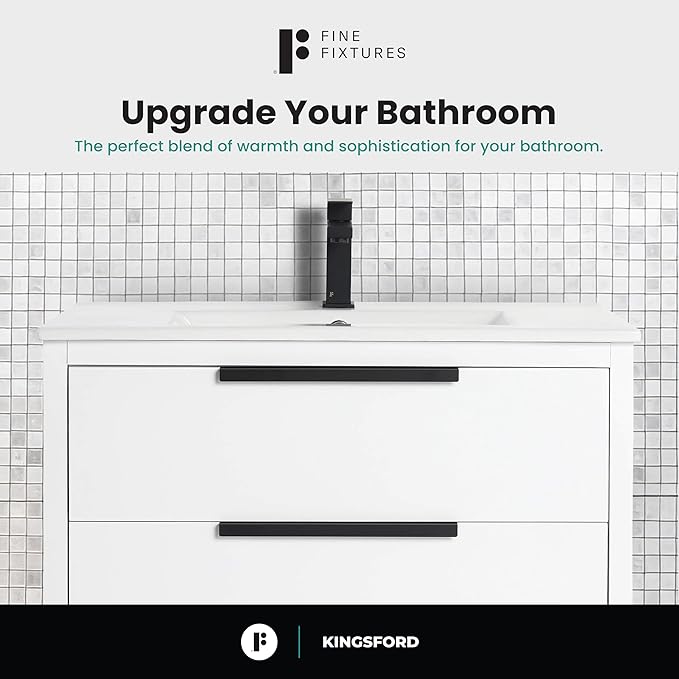 Fine Fixtures Kingsford Modern 30 Inch Bathroom Vanity with Sink, White Finish, Elegant Bathroom Vanities for Modern Homes, Stylish Storage Solutions for Bathrooms