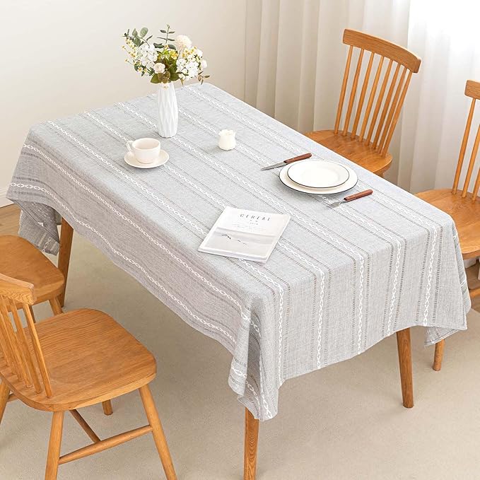 SIELUNO Rectangle Table Cloth Rustic Farmhouse Tablecloth Heavy Duty Cotton Linen Waterproof Wrinkle Free Table Cloths for Kitchen and Dining Room-Hollow Light Grey-Rectangle, 54"x86", 6-8 Seats