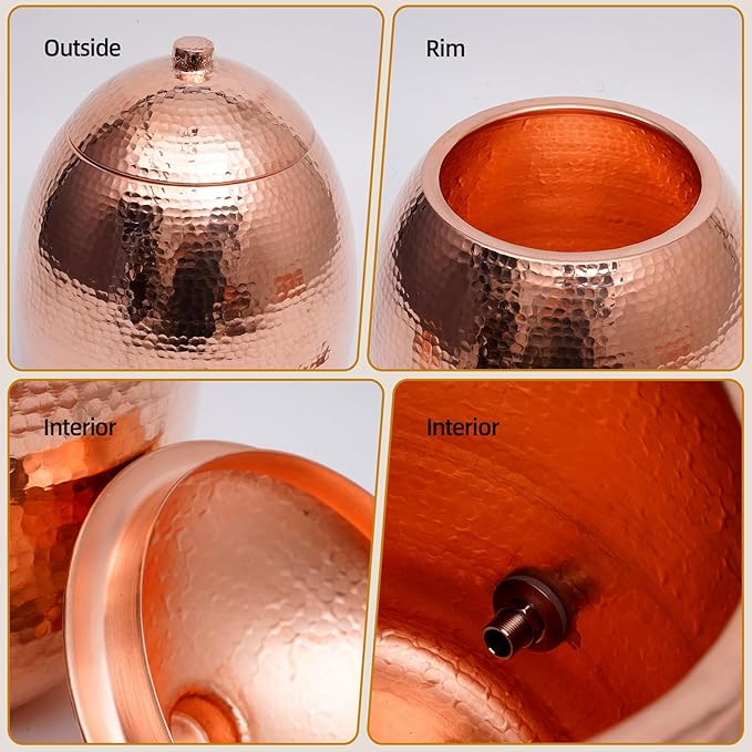 2.5 Gallon Hand-Hammered100% Pure Copper Water Dispenser - AyurvedicUncoated Artisan Crafted, Mirror Polished for Home & Office Use