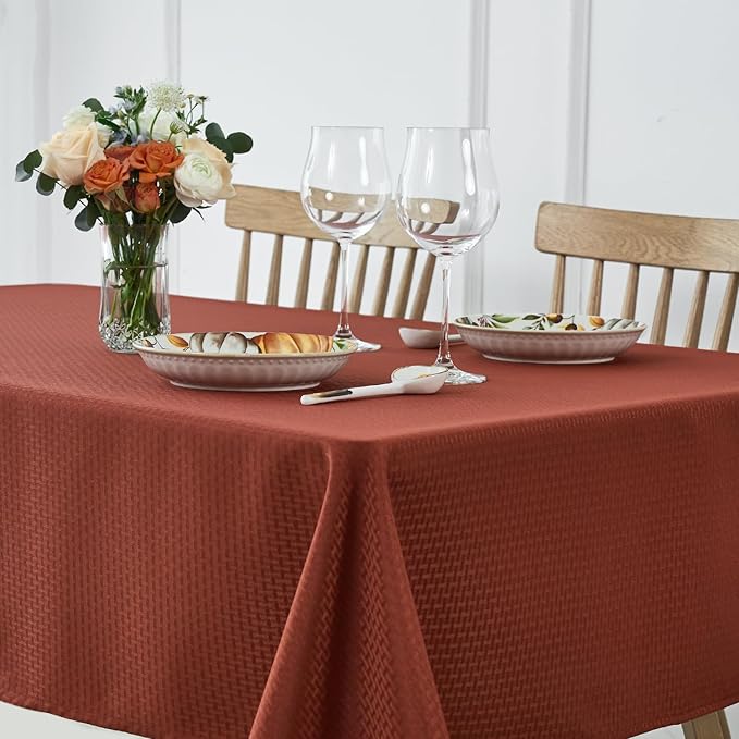 maxmill Weaved Texture Rectangular Tablecloth Water Resistance Spillproof Soft Fall Table Cloth for Dining Room, Thanksgiving Parties and Halloween Holiday Dinners, 60 x 120 Inch, Rustic Brick