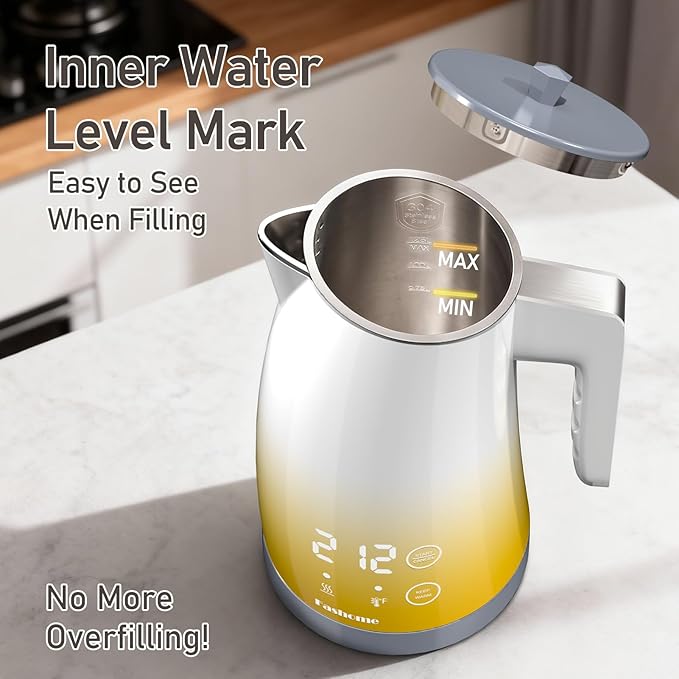Electric Kettle with Temperature Control, 5 Preset Temps, 2H Keep Warm -1200W Quiet Water Boiler,Electric Tea Kettle with BPA-Free, Digital Cool-Touch, Rotating Base for Home,Office(Yellow Gradient)