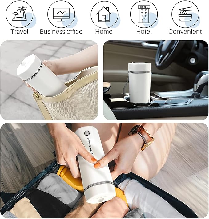 Electric Travel Kettle, Portable Electric Kettle, Mini Hot Water Boiler, Small Travel Tea Kettle Fast Boiling Water, One Cup Hot Water Maker, 350ml-White