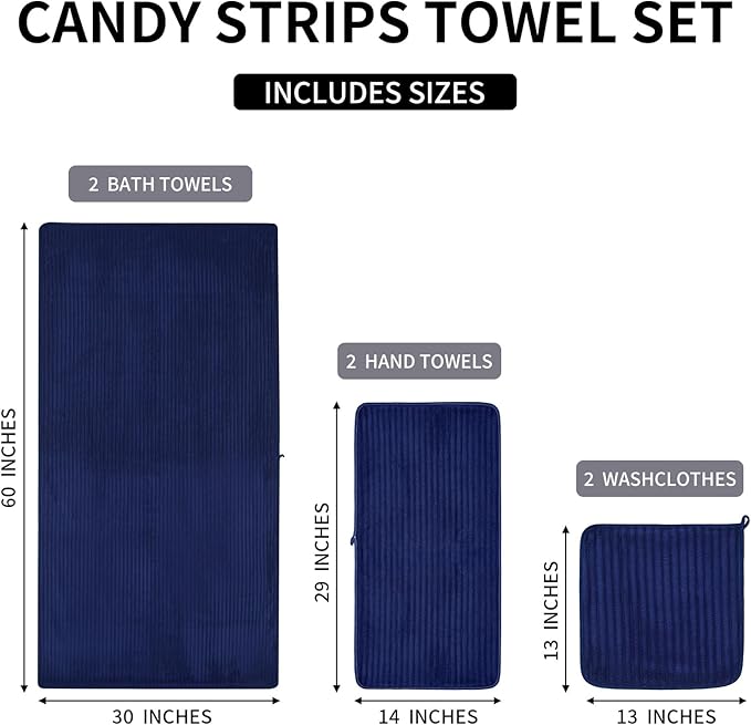 6-Piece Bath Towel Set(30"x60"), 2 Extra Large Bath Towel Sheets, 2 Hand Towels and 2 Washcloths - Highly Absorbent Quick Dry Microfiber,Ultra Soft Towel Set for Bathroom (Navy Blue)