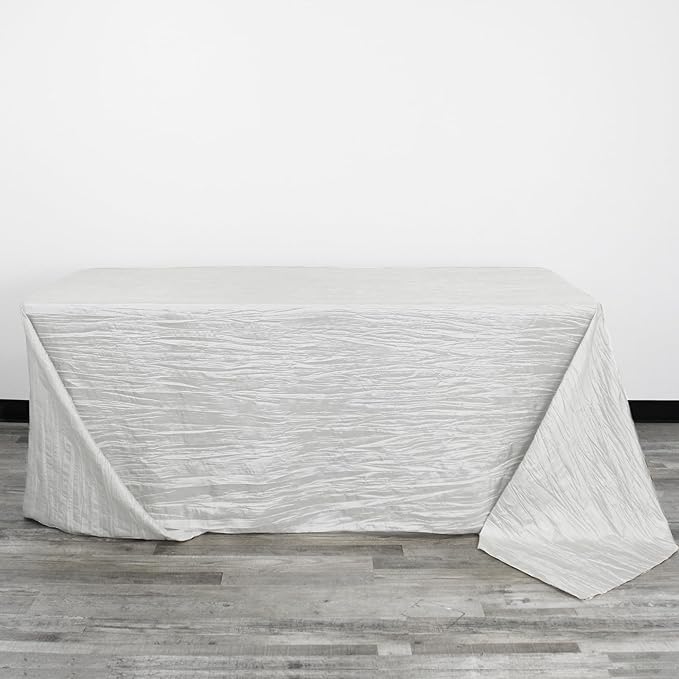 YOUR CHAIR COVERS - 90 x 156 inch Rectangular Crinkle Taffeta Tablecloth - White, Rectangle Table Linens for 8 ft Rectangular Tables, Wedding Crushed Table Cloth