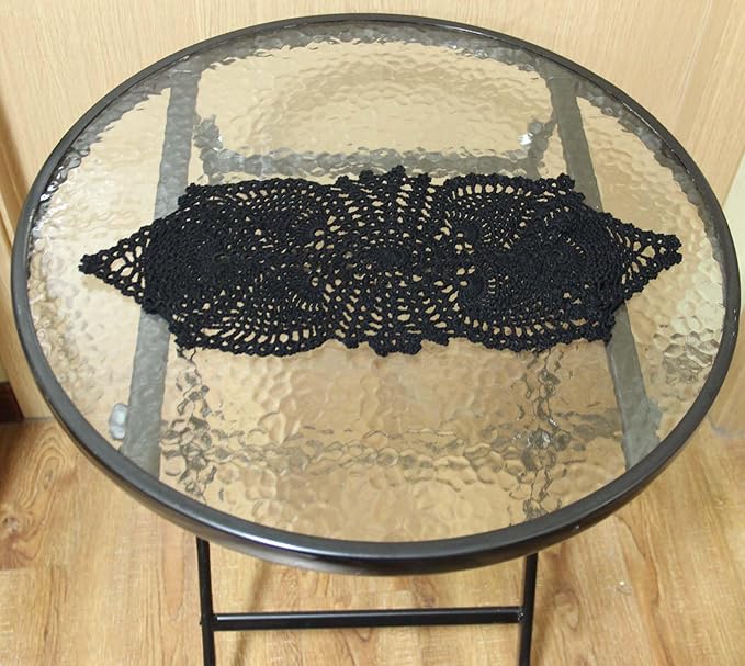BIBITIME Crochet Lace Table Doilies Eyes Flower Doily Kitchen Vase Place Mats (7 in x 21 in,Pack of 2PCS, Style02-Black)