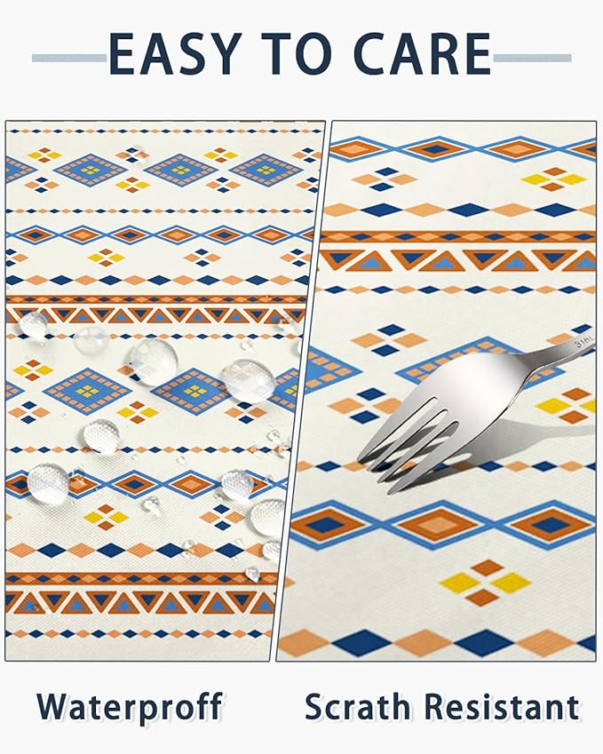 Bohemian Linen Tablecloth Rectangle 55''x 90'', Boho Waterproof Dining Table Cover with Tassels, Farmhouse Table Cloth Wrinkle Free for Kitchen, Party, Picnic, Holiday