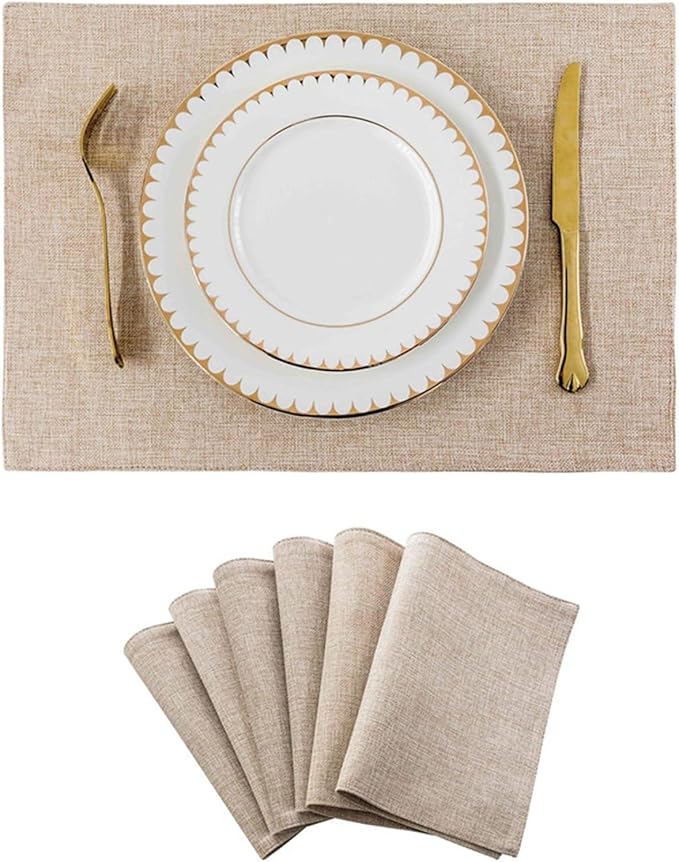 Placemat Set of 4/6 Washable Place Mats Placemats Heat Faux Linen Burlap Placemat for Dining Table Kitchen Table Mats(Linen 6 Pieces)