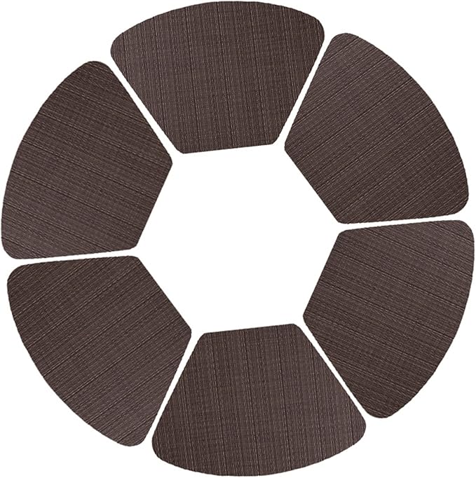 PVC Round Table Placemats Wedge Shaped Place Mat Pads with Centerpiece Round Mat Heat Table Mats Washable(Stripe Coffee)