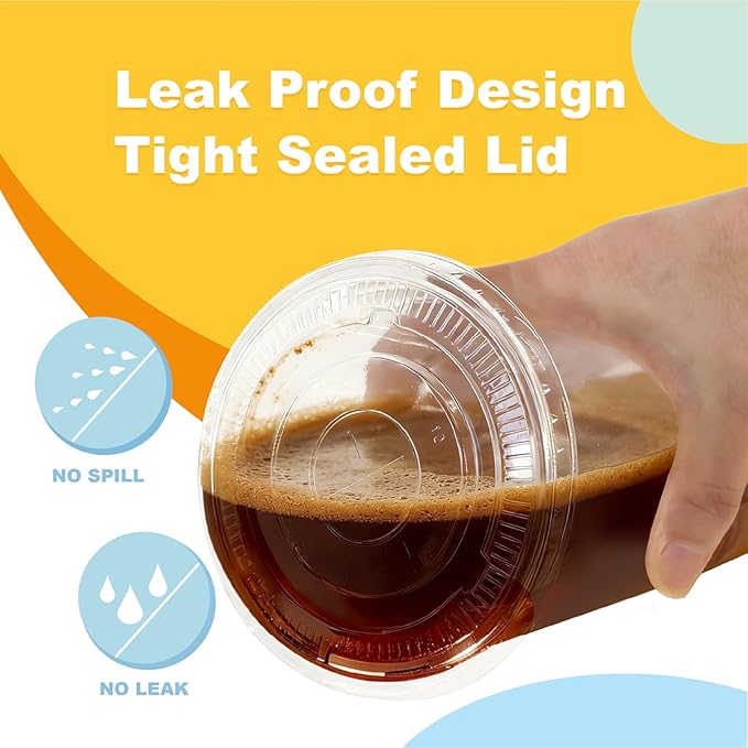 16 oz 100 Pack Disposable Clear Plastic Cups with Lids and Straws, Food Safe Bulk Iced Coffee Cups for Smoothies, Milkshakes and Other Cold Drinks