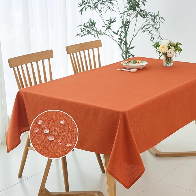 maxmill Linen Textured Rectangle Tablecloth Water Resistant Wrinkle Free Spillproof, Soft Fall Table Cloth for Thanksgiving Party Harvest Holiday Tablecloths Halloween Decoration, 60 x 84 Inch Rust