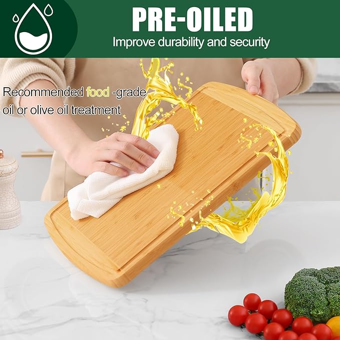 Homaxy Large Bamboo Cutting Boards for Kitchen,14.5x11.5" Wood L Cutting Board with Juice Groove, Wooden Butcher Block Chopping Board for Kitchen, Meat, Fruit & Vegetables - Pre Oiled, Two-Tone