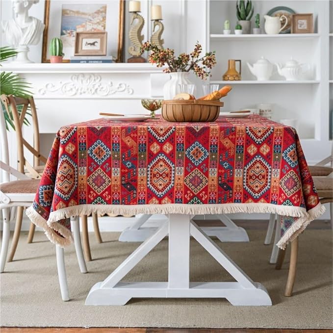 Rectangular Tablecloth Flower Jacquard Tablecloth Bohemian Thick Tablecloth Suitable for Restaurant Camping(Style8,100 * 140cm)