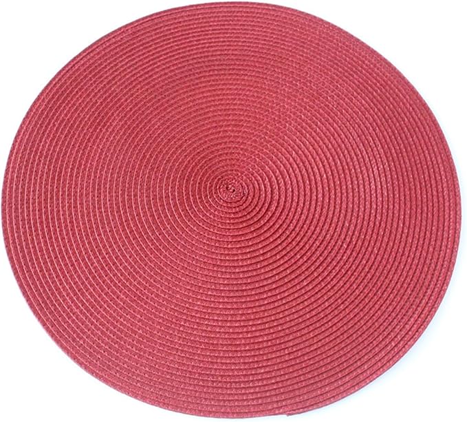 4PCS Round Woven Non-Slip Kitchen Placemat Non Slip Table Mat Kitchen Accessories Decoration Home Pad Coaster(Dark red)
