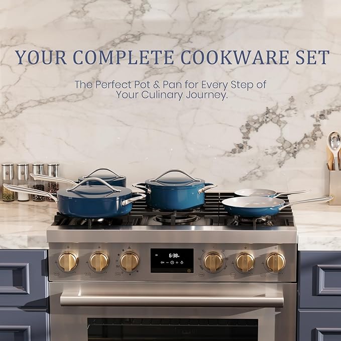 3.5QT Nonstick Ceramic Sauce Pan with Lid 8" Soup Pot Even Heat Distribution, Non Toxic PFAS-Free Healthy Cooking Pot for All Stovetops (Induction/Gas/Electric) Oven Safe 500°F, Navy Blue