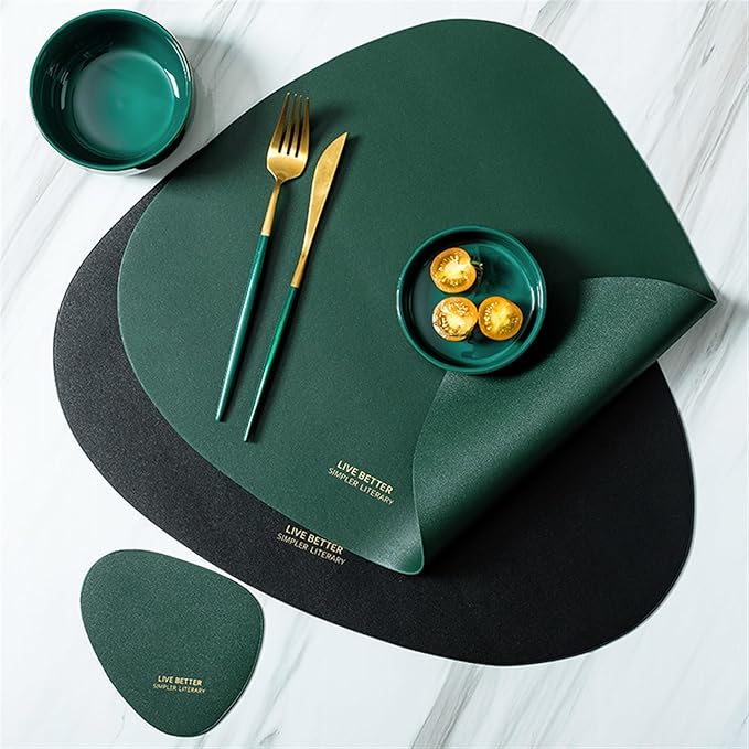 Drop-Shaped Placemat Plate Mat Food Grade Leather Table Pad Waterproof Heat Insulation Kitchen Gadget Easy Cleaning(White)
