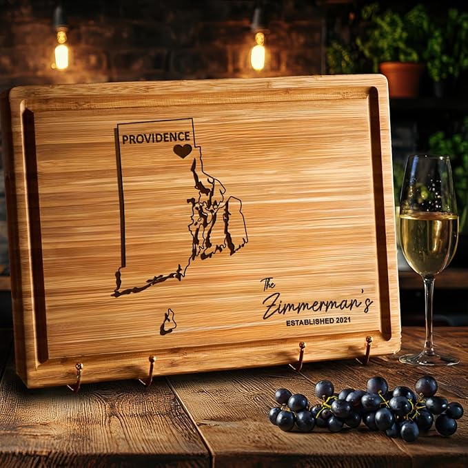 Rhode Island State Shaped Cutting Board - Personalized USA Map Decorations for Home, Bamboo Destination Gifts, Travel Themed Gifts
