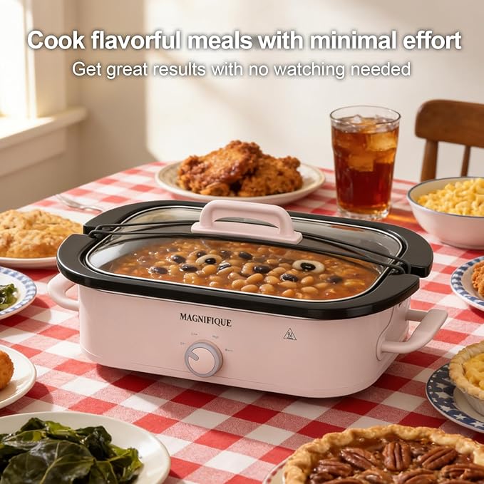 4-Quart Slow Cooker with Casserole Manual Warm Setting - Perfect Kitchen Small Appliance for Family Dinners, Dishwasher Safe Crock, Pink