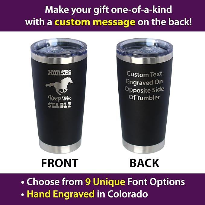 Custom Horses Keep Me Stable - Personalized Insulated Coffee Tumbler Cup with Sliding Lid - Stainless Steel Insulated Mug - Horse Themed Coffee Gifts