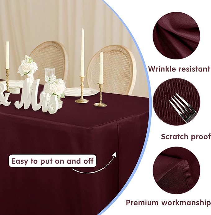 HolidayIdeas 2 Pack Fitted Tableclothes - 48 x 24 Inch - Burgundy Rectangle Tablecloths for 4 Foot Tables, Polyester Fabric Table Covers for Trade Show, Craft Show, Parties, Dinner