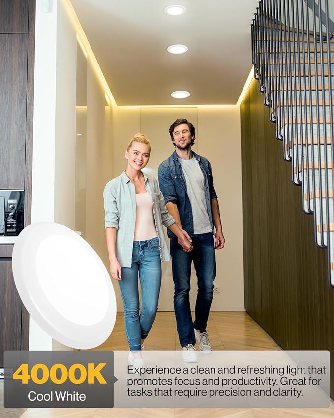 Sunco 24 Pack LED Disc Lights Ceiling 6 Inch, Flush Mount Disk Light, Recessed Can Lighting, 1050 LM, 15W (75W Equivalent), 4000K Cool White, Dimmable, Damp Rated ETL
