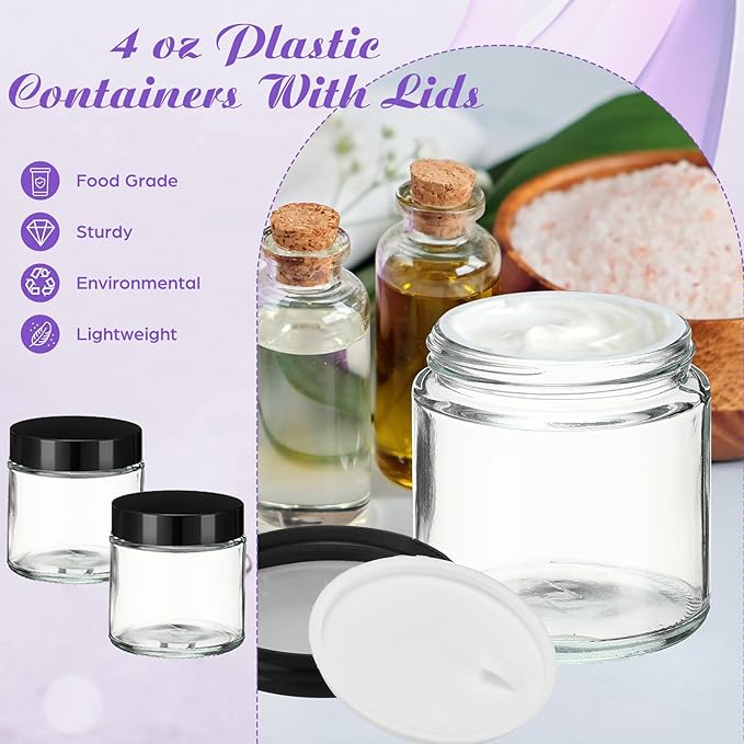 36 Pcs 4 oz Glass Jars with Lids, Clear Candle Jars with Black Lids Round Empty Candles Container Tins Candle Making Storing Lotions Spice Powder Liquid Sample Makeup (Clear)