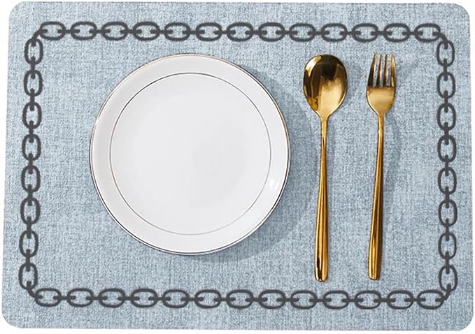 Set of 1/4/6 Square Placemats Waterproof Oilproof Wipeable Reversible Faux Leather Table Mats for Kitchen/Dining/Party(Chain S Blue,4pcs)