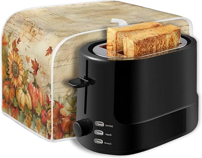 Doojoayie Fall Theme Toaster Cover Small Appliance Cover 2 Slice Dustproof Toaster Machine Protection for Most Standard Toasters, Flower Pumpkin Print