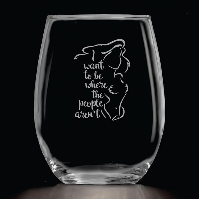 I Want to be Where the People Aren't - 15 oz Stemless Wine Glass Gift - Ideal for Little Mermaid Fan - Ariel Inspired - Funny Birthday Christmas or Movie Themed Gifts - Introvert Humor - Gag - Classic