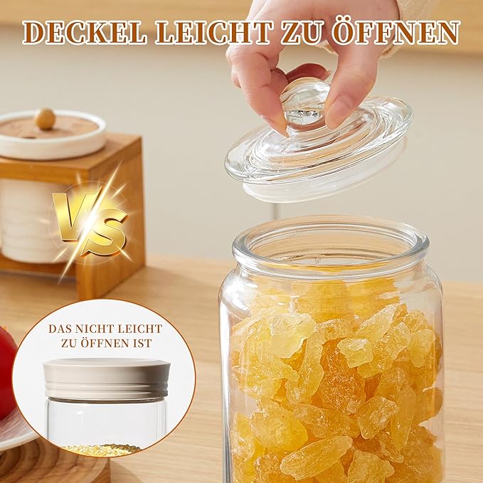 Glass Jars with Airtight Lid Set of 4, Food Jars 34 oz, Pickle Jars, Canning Jars, Glass Containers, Suitable for Kitchen, Pickles, Flour, Grains, Pasta, Sugar, Herbs, Coffee