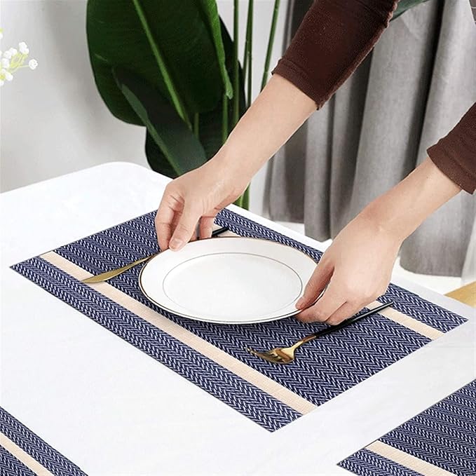 Placemats for Dining Table Set of 4/8 Woven Plastic Place Mats Non-Slip Heat Insulation Stain Table Mat(SHP Black,8 pcs 30x45cm)