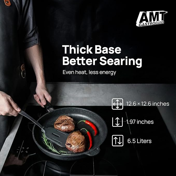 AMT Gastroguss The World´S [.] Frying pan Induction, Diameter 28 cm, Height 5 cm, cast Aluminium (Aluminium), Lotan® Non-Stick Coating for Fat-Free-Frying, AMZN-I-528-US