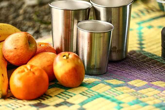 #1 Premium Stainless Steel Cups 16 oz Pint Cup Tumbler (4 Pack) By Greens Steel - Premium Metal Cups - Stackable Durable Cup