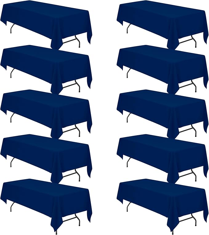 BRILLMAX 10 Pack Navy Blue Tablecloths 60 x 126 Inch for 8ft Rectangle Tables - 150 GSM Polyester Fabric, 15" Standard Drop, Water, Stain & Wrinkle Resistant Cloth Cover for Wedding Dining Buffet