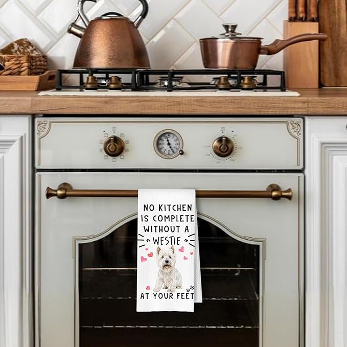 Westie Funny Dog Kitchen Towels for Women - A Kitchen is Not Complete Without A Westie Dish Towel Waffle Weave Hand Towels for Home Bathroom,Dog Lovers Gift,16×24 Inch