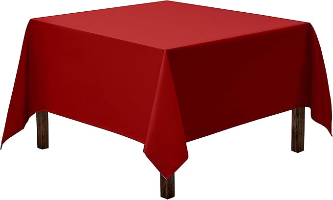 Gee Di Moda Square Tablecloth - 85 x 85 Inch Red Table Cloth for Large Square or Round Tables - Heavy Duty Washable Fabric - for Buffet Table, Holiday Party, Dinner, Wedding & Baby Shower