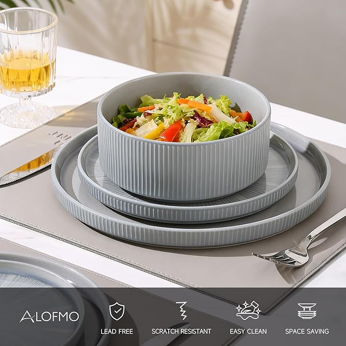 Dinnerware Sets for 4, Ceramic Plates and Bowls Set 12 Piece Dinnerware Chip Resistant Stoneware, Dishwasher and Microwave Safe-Blue
