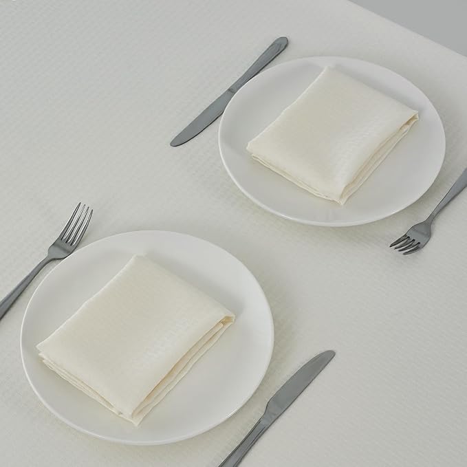maxmill Cloth Napkins 20 x 20 Inch Weaved Texture Pattern Soft Comfortable and Luxury Serviette for Restaurant Family Dinners Weddings Parties and Banquets Set of 4 Pieces, Ivory
