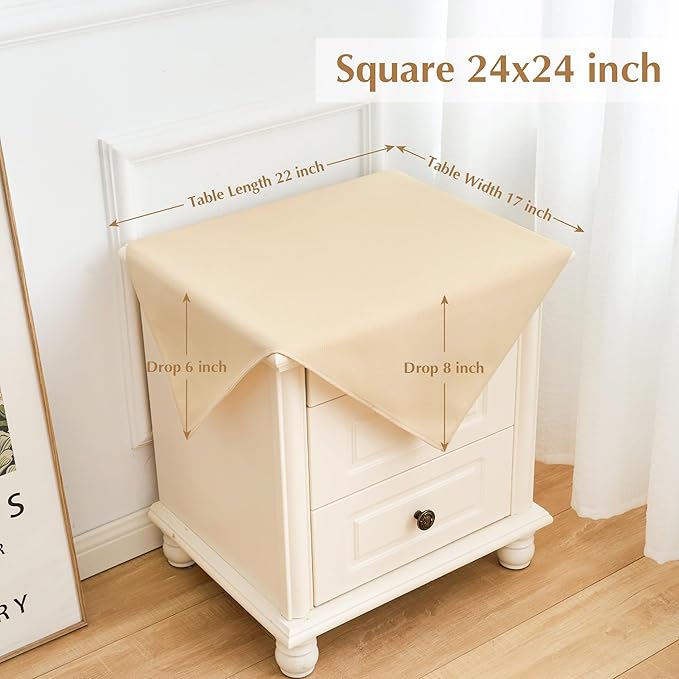 2 Pack Small Square Table Cloth 24X24 Inch Beige Washable Fabric Tablecloth Polyester Solid Table Cover for Night Stand End Table Side Table Outdoor Indoor