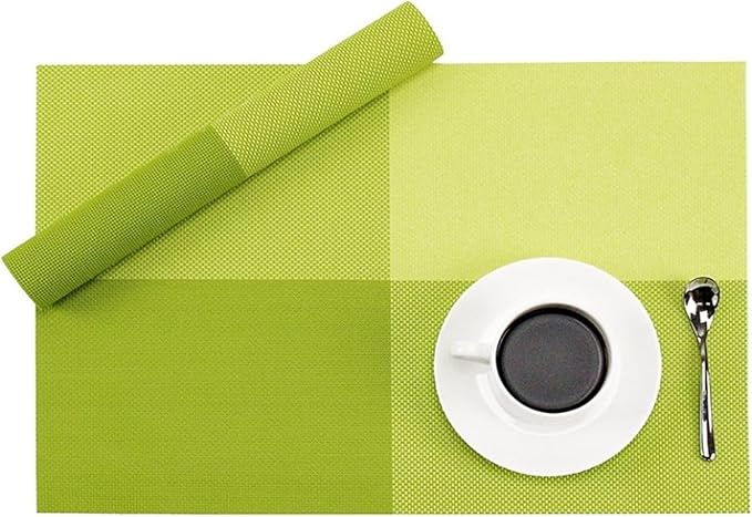 PVC Woven Non-Slip Heat- Grid Placemats for Farmhouse Kitchen Decor Insulation Square Plate Mat Green(KP Black,30X45CM_4PCS)