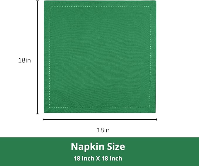 PurpleEssences Set of 6 Hemstitch Cloth Dinner Napkins 100% Cotton - Soft Durable Washable - Ideal for Wedding Christmas Holiday Winter - Perfect Everyday Use Table Linen 18x18 - St Patricks Green