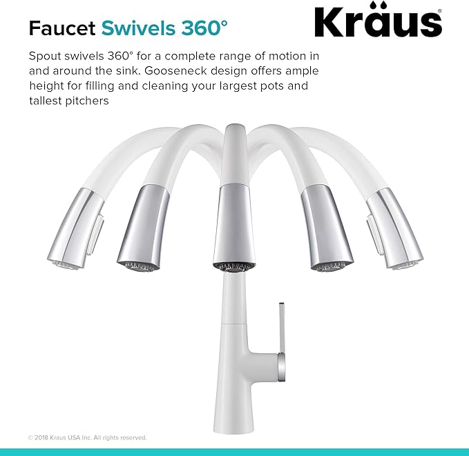 Kraus KPF-1673CHWH Nolen Dual Function Pull, Faucets for Kitchen Sinks, Single-Handle, 16 3/8 Inch, Matte White/Chrome