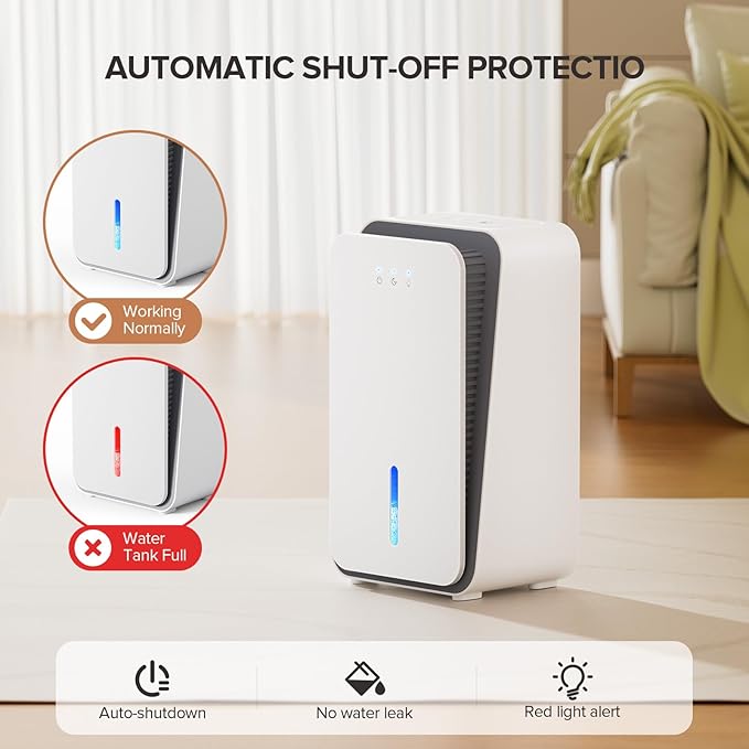 Dehumidifier for Home,1000 sq.ft Dehumidifier for Basement Bathroom Bedroom with Auto Shut Off, Built-in Aromatherapy Diffuser,7 Colors LED Light, Quiet Dehumidifiers with Sleep Mode(CS08-Ivory)