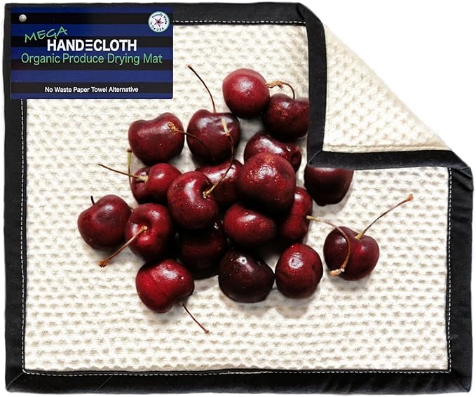 Organic Cotton Produce Drying Mat - Made in USA - Ultra Absorbent Reversible Pad Perfect for Drying Fruits & Vegetables - Zero Waste Microfiber Alternative (Black, Mini 10" x 12")