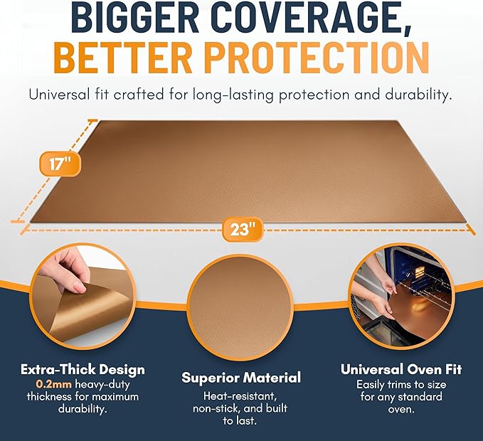 Oven Liners for Bottom of Oven - 3 Pack Large Heavy Duty Mats, 16.25”x23” NonStick Reusable Liner for Electric, Gas, Toaster Grills - BPA & PFOA Free Kitchen Accessory to Keep Appliance Clean (Copper)